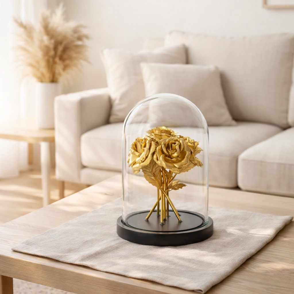 J-Line décoration Bell Jar Rose - verre - or/noir - M en situation