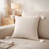 J-Line coussin Flocon de neige + Pompons - coton - blanc/beige en situation