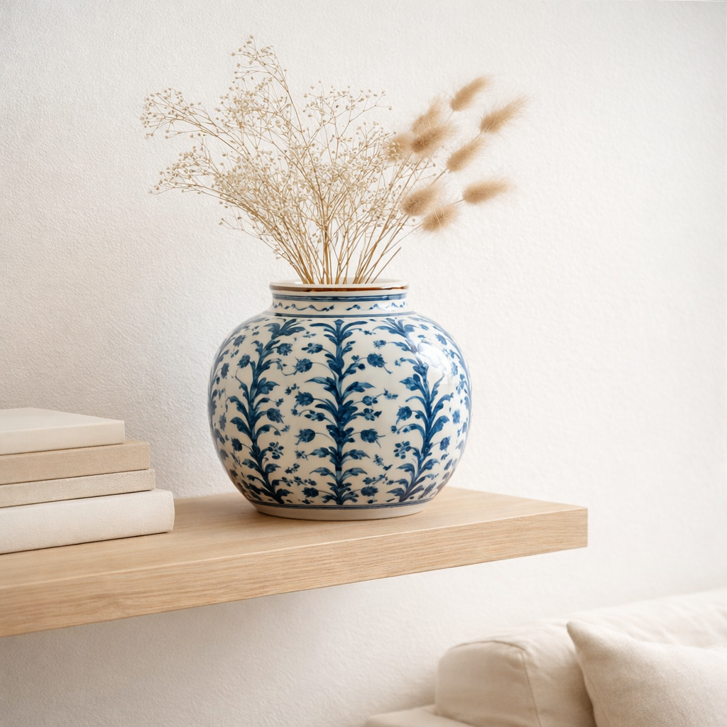 J-Line Vase Victoria Round - Porcelaine - Grave / White - Ø 26 cm en situation