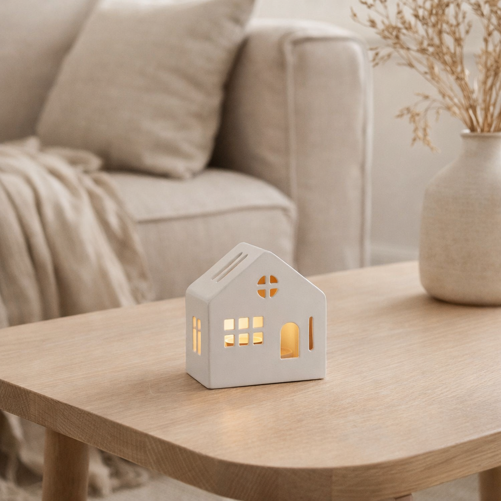 J-Line Photophore Maison Aluminium Blanc en situation