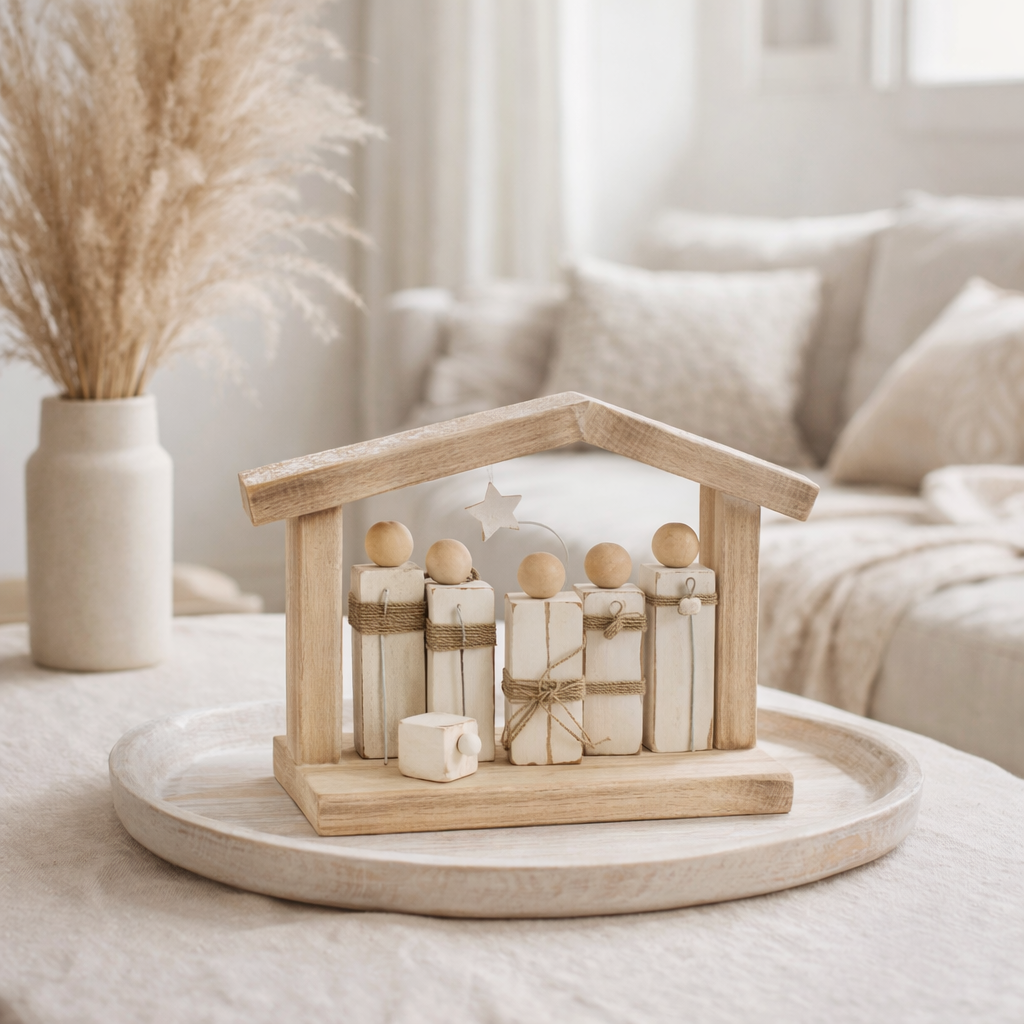 Cadeau de Noël J-Line - bois - blanc/naturel en situation