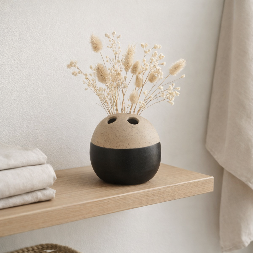 J -line Vase Bol - Céramique - Beige / Black - Small - Ø 15,5 cm en situation