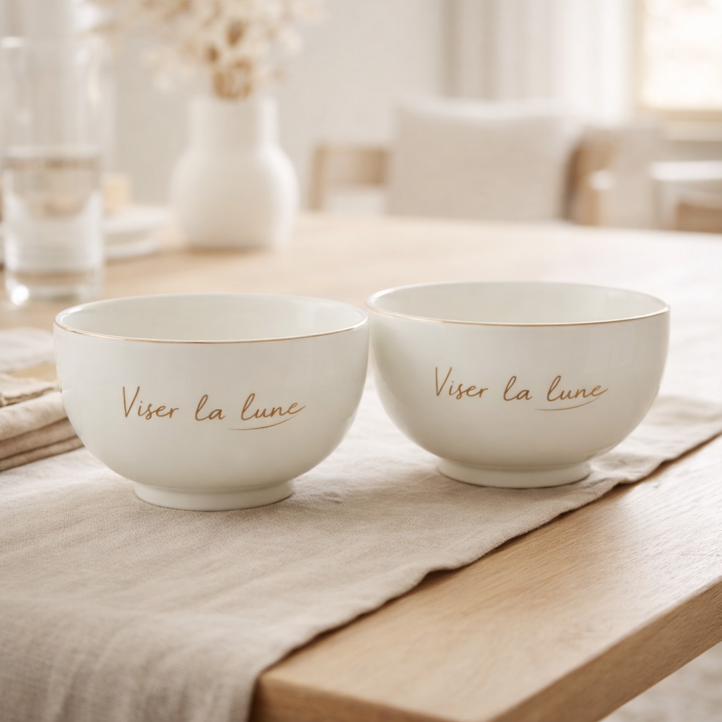 Bol J-Line Viser La Lune - porcelaine - blanc/or en situation