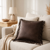 Coussin J-Line Franges - cuir - marron en situation