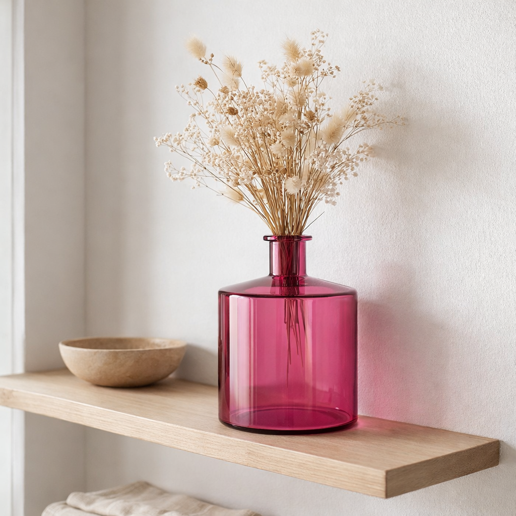 J-Line Vase Bottle - Glass - Pink - Small - Ø 21 cm en situation