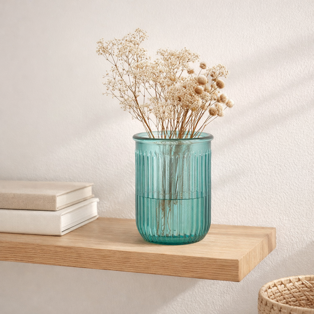 J-Stripe de vase en ligne - Verre - Bleu - Ø 14,5 cm en situation
