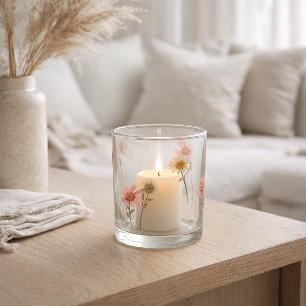 J-Line Lanterne Peggy Fleurs Verre Grand en situation