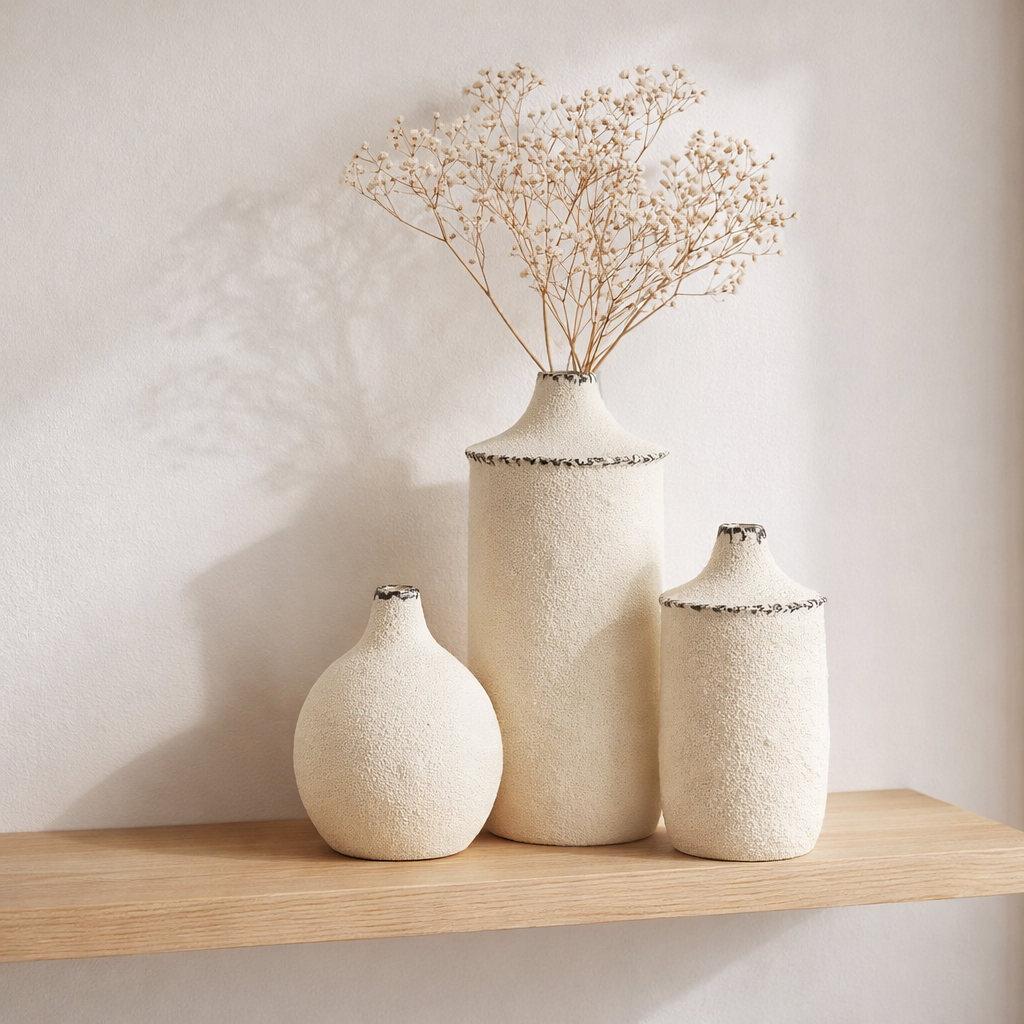 J -line Vase Bay - Ceramics - Blanc / Black - Grand - 40,5 cm de haut en situation