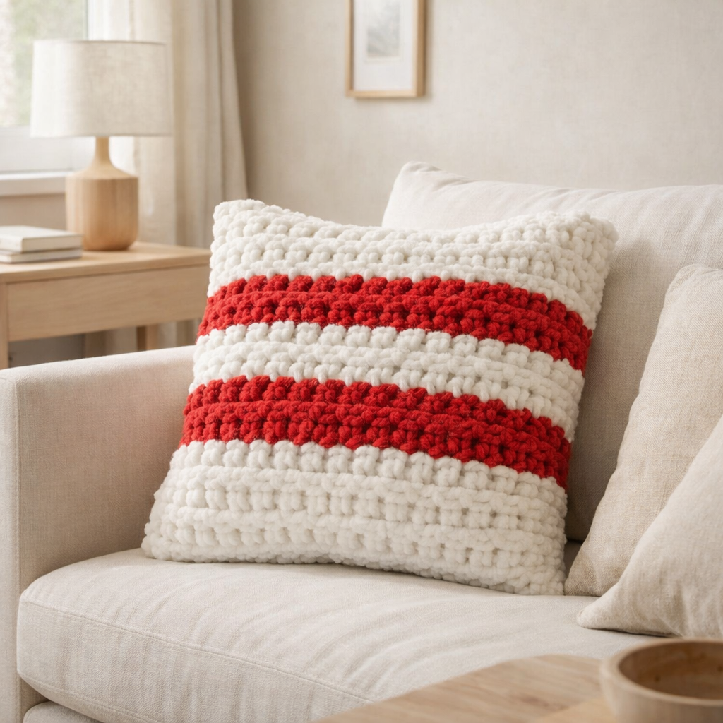 Coussin J-Line blanc/rouge polyester en situation