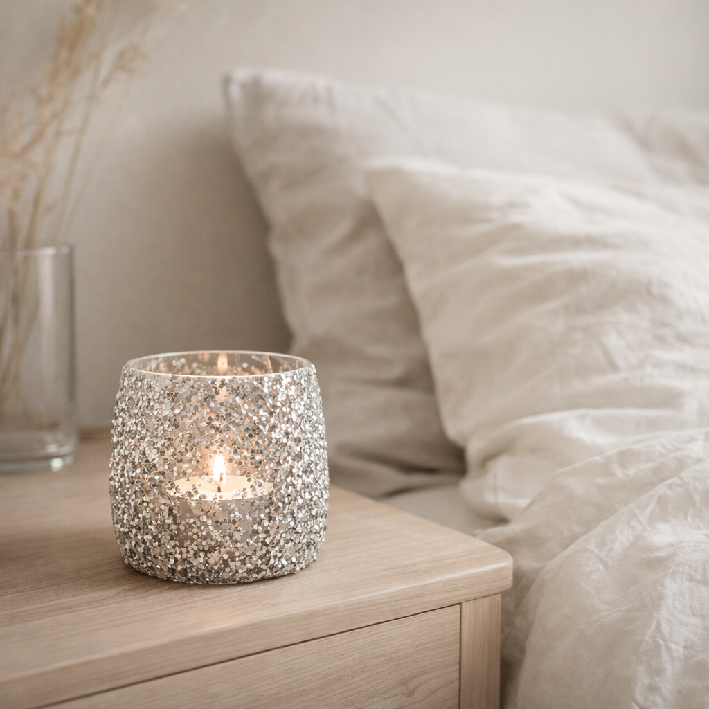 Lanterne J-Line Glitter - verre - argent - petite en situation
