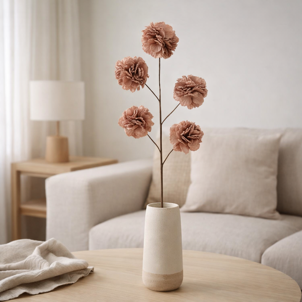 Branche fleurie J-Line 5 pompons Eva Nude - plastique - rose en situation