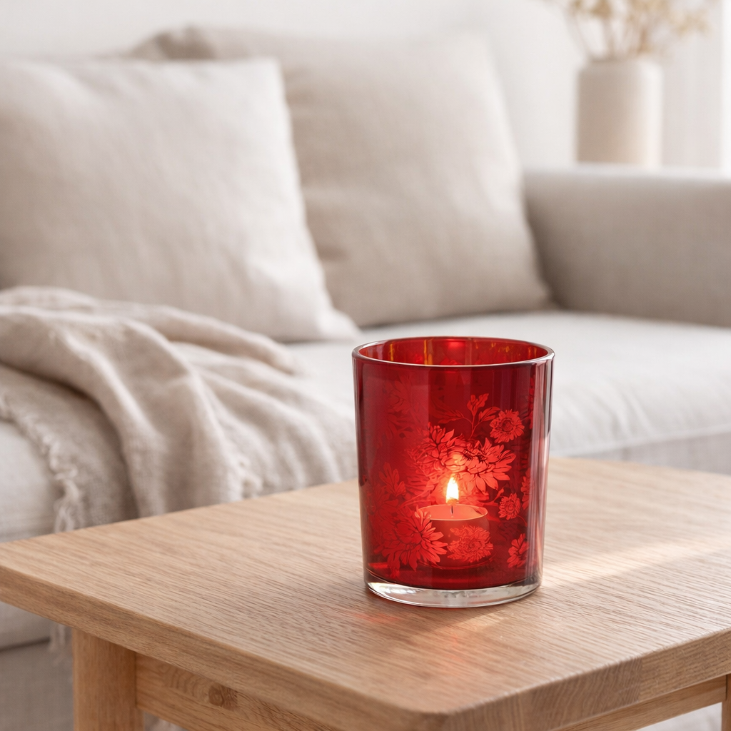 Lanterne J-Line Fleurs - verre - rouge - moyen en situation