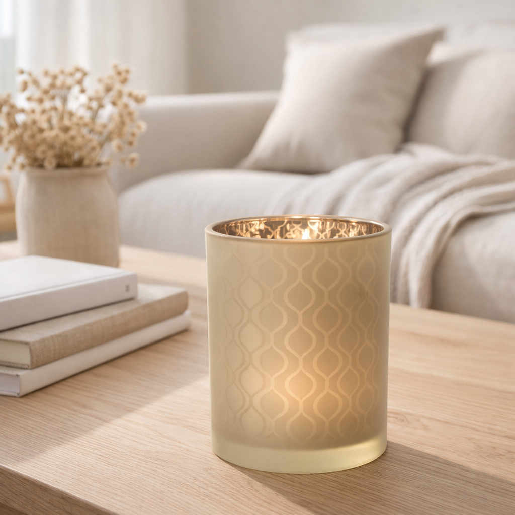 Lanterne J-Line géométrique - verre - beige - moyen en situation