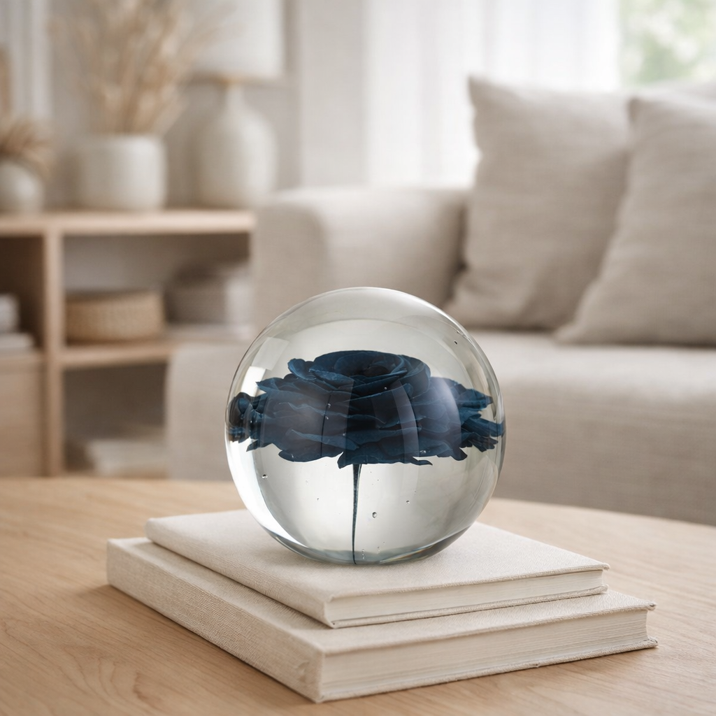 Presse-papier J-Line Fleur - verre - bleu - grand en situation