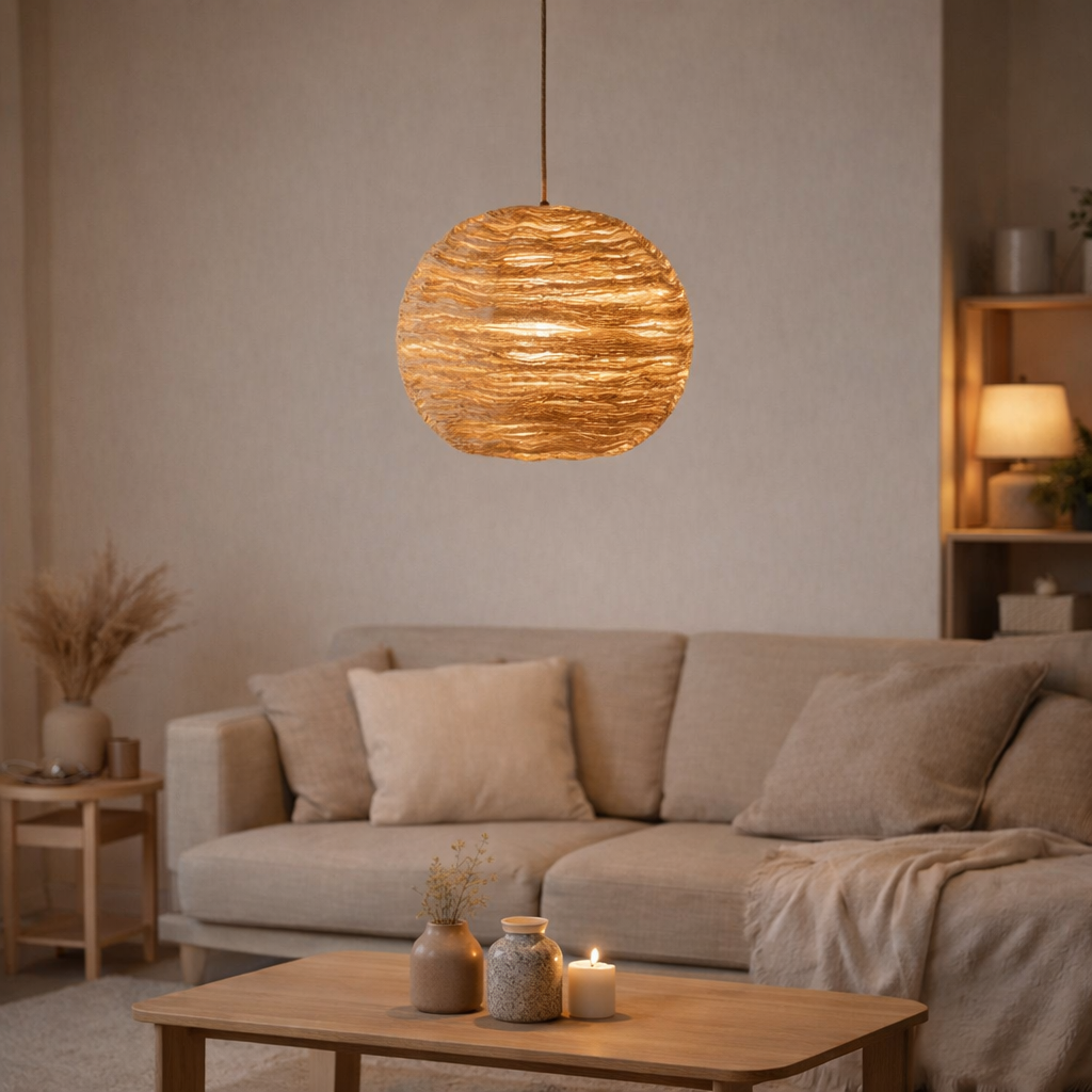 Lampe à suspension J-Line Ball Banana Leaves - jute - naturel - moyen en situation