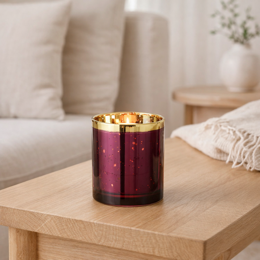 Bougeoir J-Line Edge - verre - bordeaux/or - petit en situation