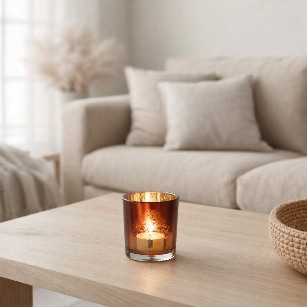 Bougeoir J-Line Trees - verre - marron - petit en situation