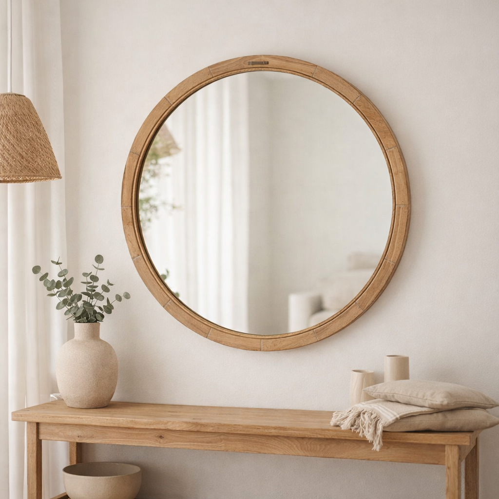 J -line Spiegel Round - Spar / Grash - Natural - Ø 75 cm en situation