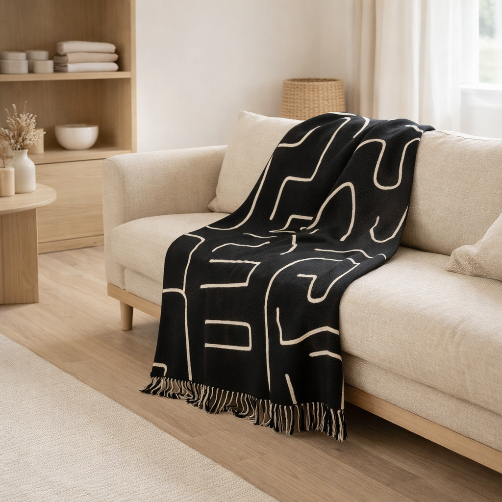 J-Line Plaid Rayures/Nœuds Coton Noir/Blanc en situation
