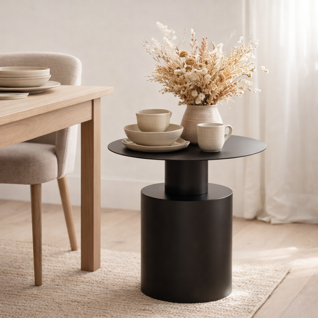 Table d'appoint J-Line Ronde - métal - noir en situation