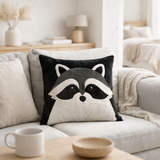 J-Line Coussin Raccoon+Pull Velours Blanc/Noir en situation