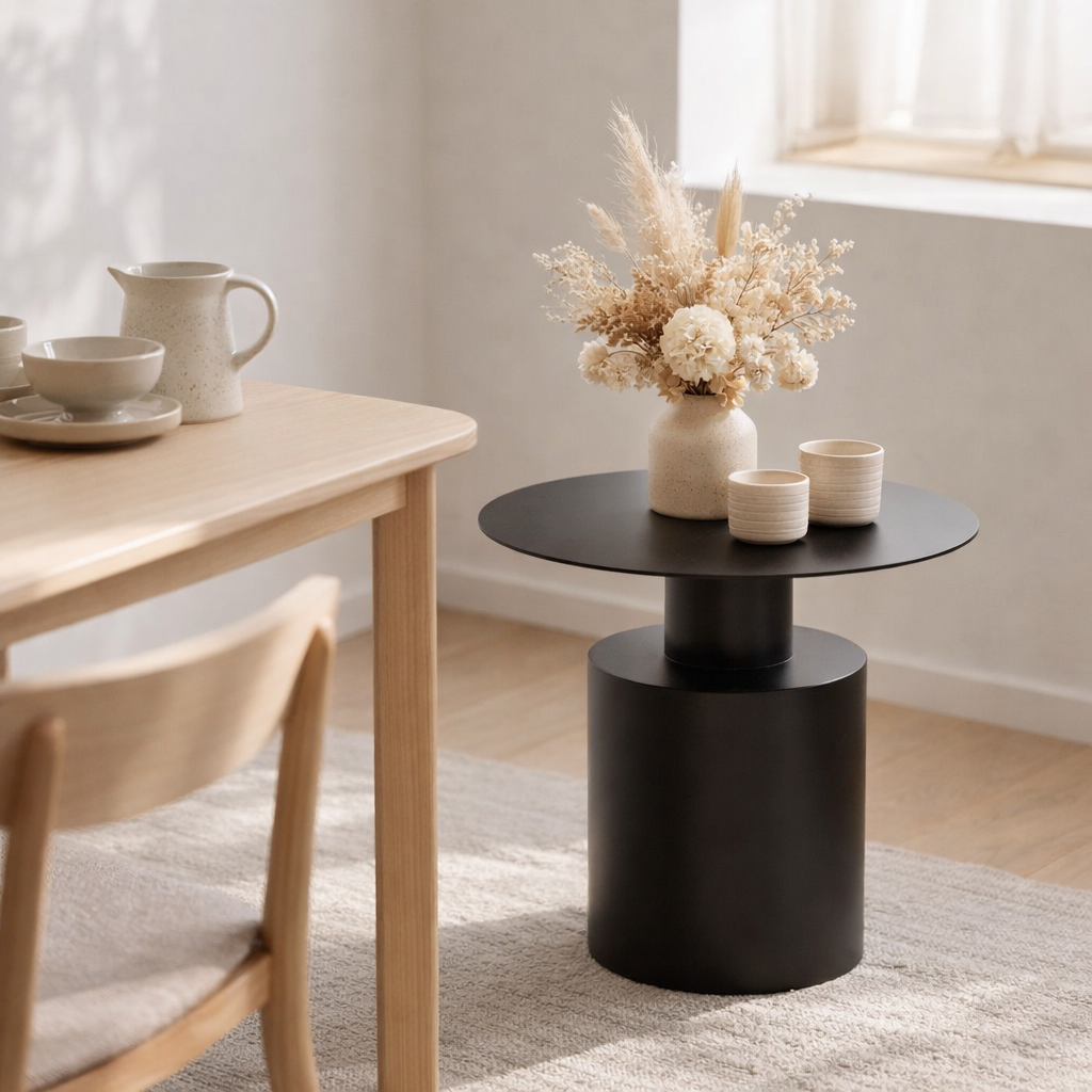 Table d'appoint J-Line Ronde - métal - noir en situation