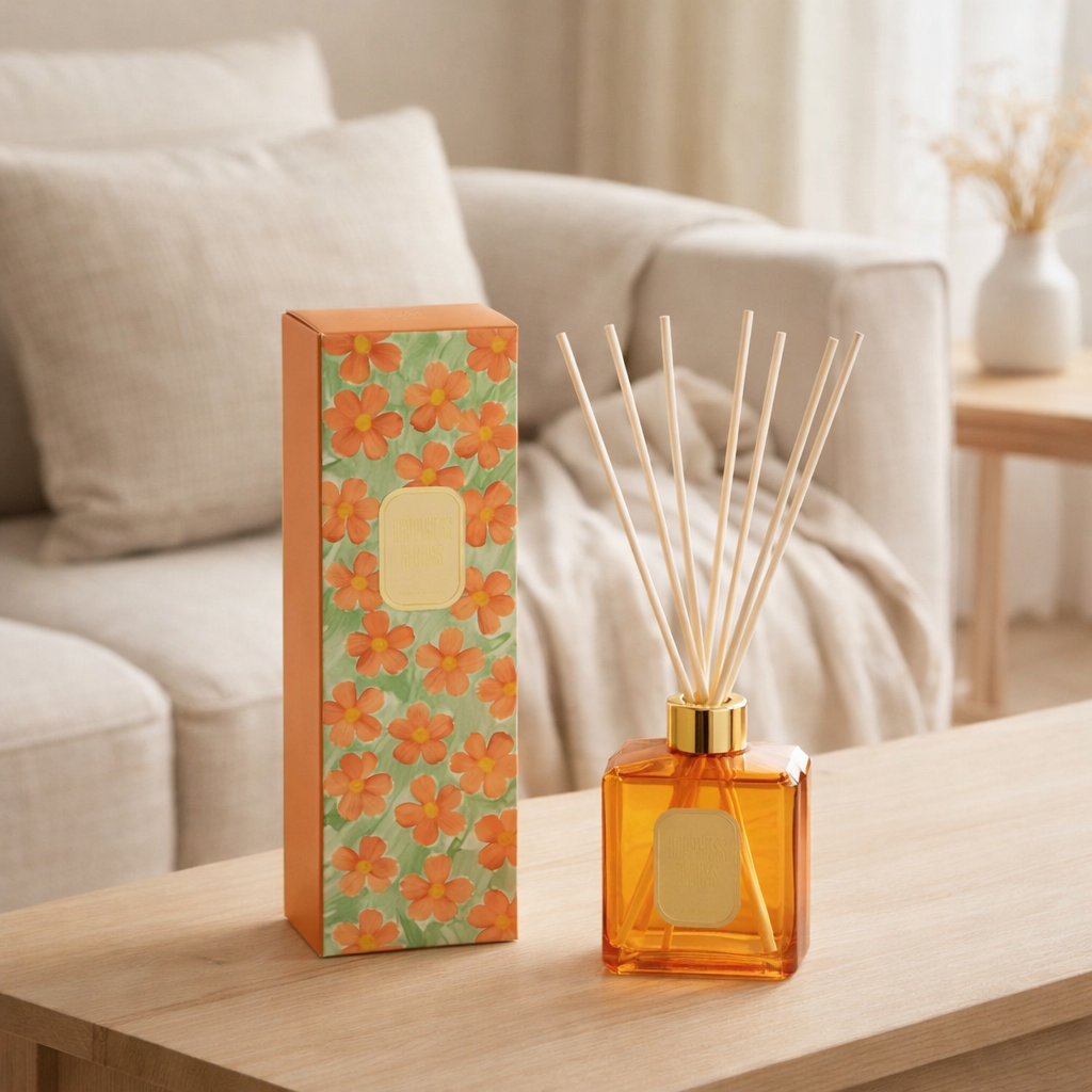 Bâtonnets parfumés J-Line Hapiness Blooms - Fleurs d'oranger - orange/vert en situation