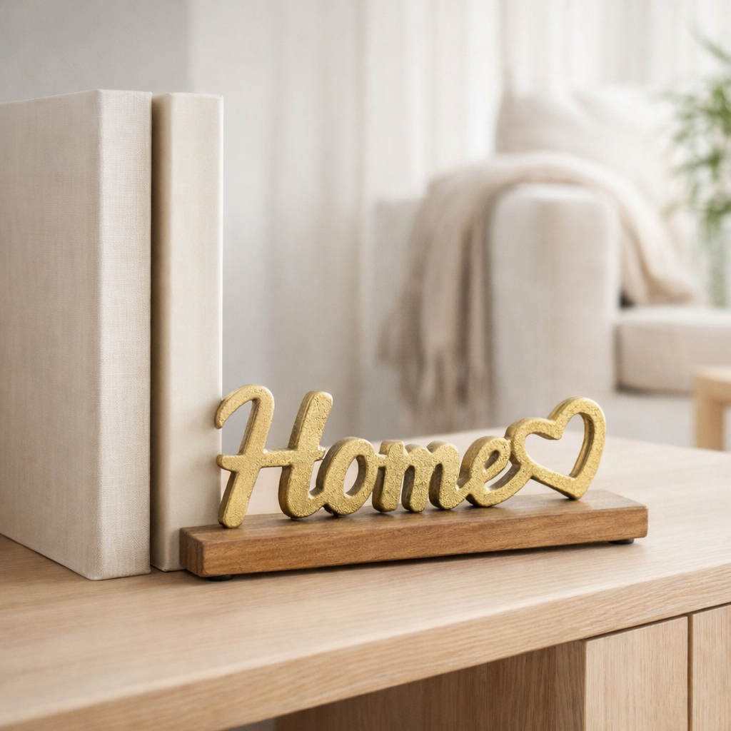 J-Line décoration Home Coeur sur pied - aluminium/bois - or en situation