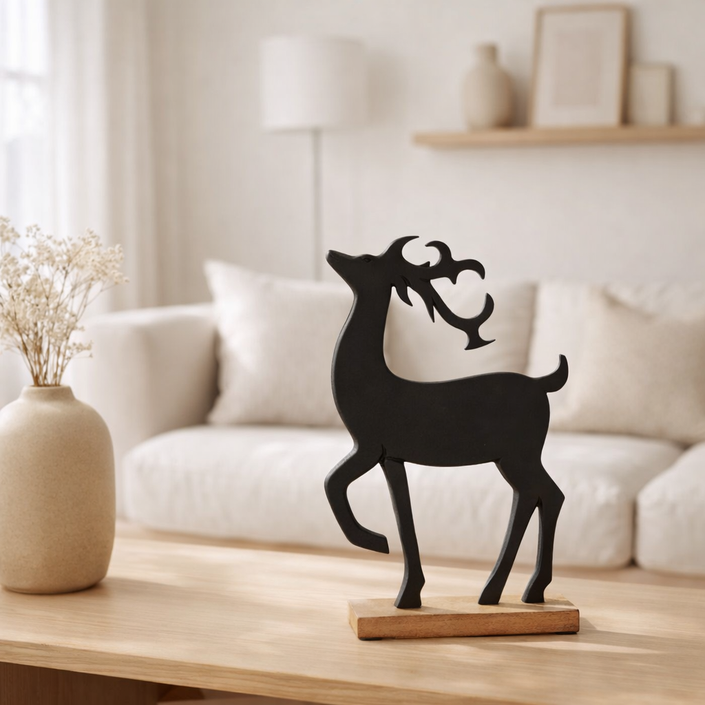 J-line Figure Rendeer à pied - Aluminium / bois - noir - grand en situation