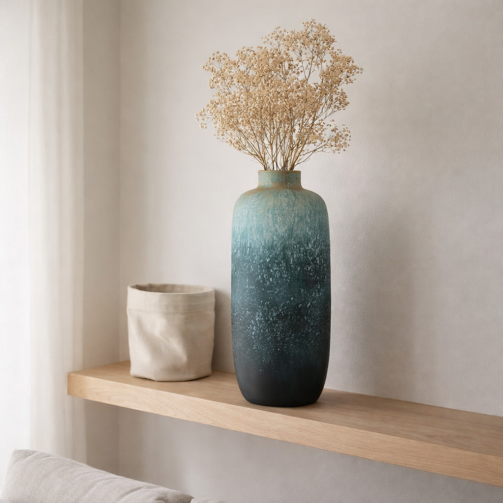 J -line Vase Vintage - Céramique - Azure - Large - 93 cm de haut en situation
