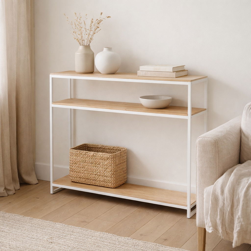 J-Line Console Zigzag Bois/Métal Naturel/Blanc en situation