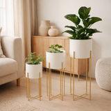 Pot de fleur J-Line Rond - fer - or/blanc - lot de 3 en situation