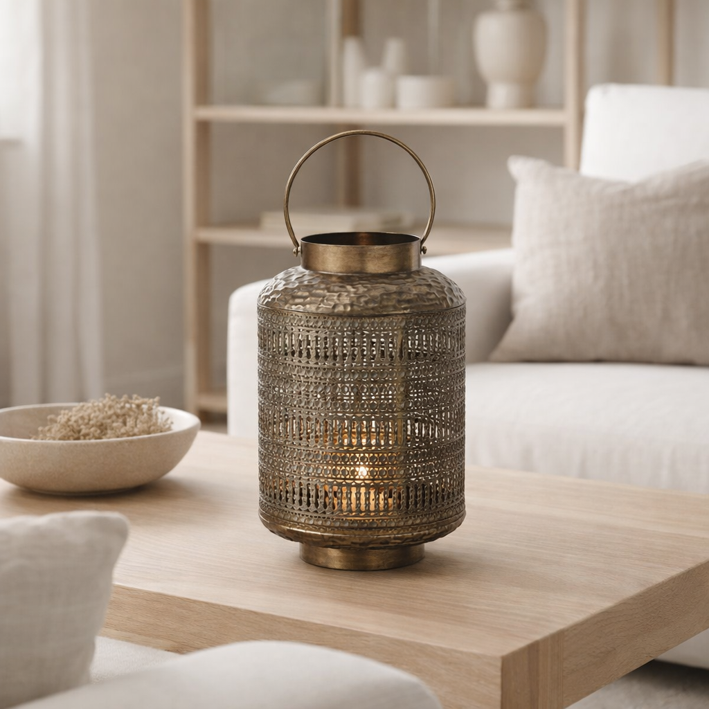 Lanterne J-Line Antique Cylindre - fer - bronze - S en situation