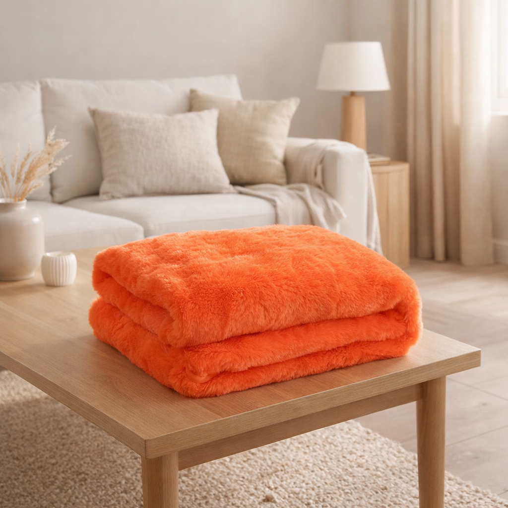 Couverture J-Line Cutie - polyester - orange fluo en situation