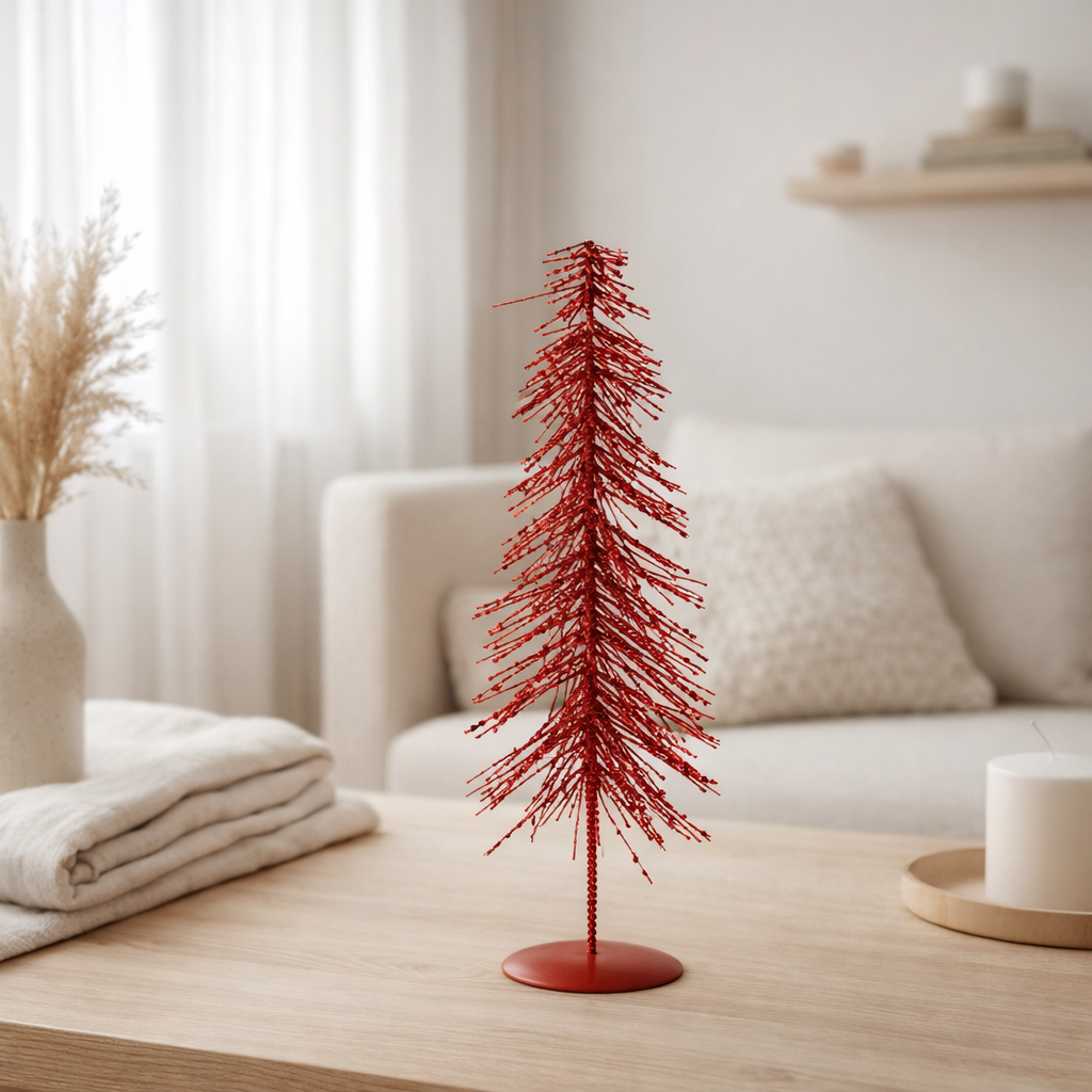 J-Line décoration Sapin de Noël Paillettes - plastique - Noël rouge - M en situation