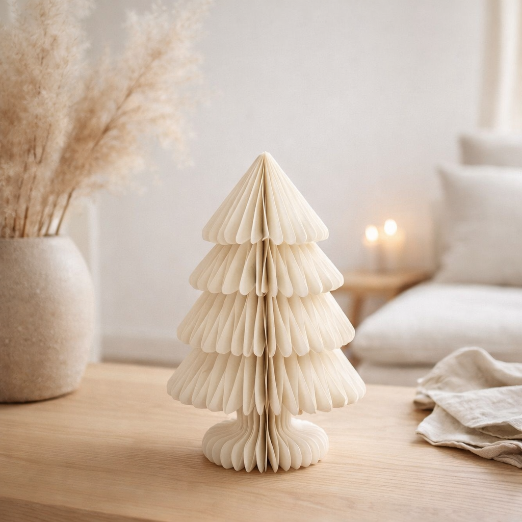 J-Line décoration Sapin de Noël Pliable - papier - blanc cassé - M en situation