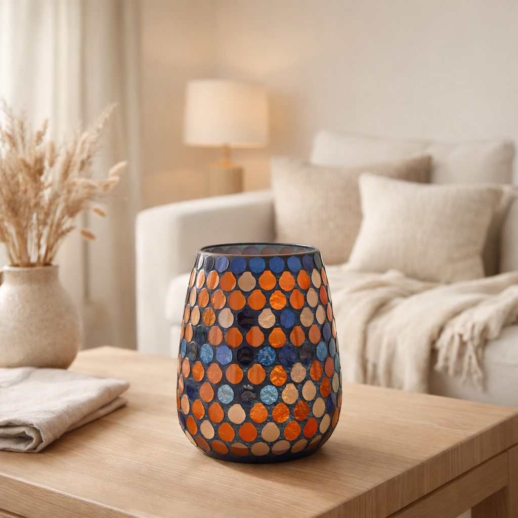 Lanterne J-Line Mosaic Drop - verre - orange/bleu - moyen en situation