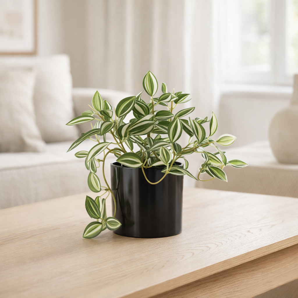 J-Line plantes Tradescantia en pot - plastique - vert/blanc en situation