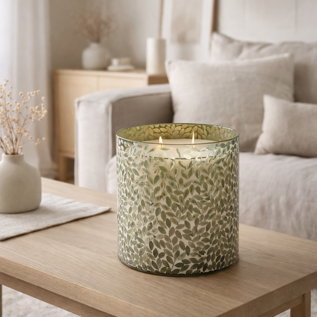 Bougie parfumée J-Line Thé & Herbes - verre - vert - XL - 150U en situation