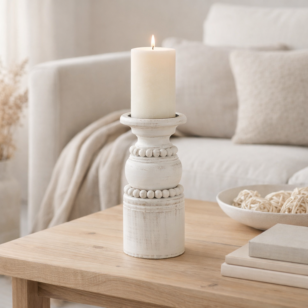 J -line Candle Holder Pila - Metal - White - Large en situation