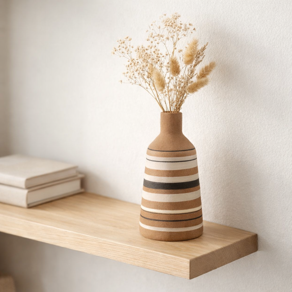J-Line Vase Tukano Stripes Terra Marron/Noir/Blanc Moyen en situation