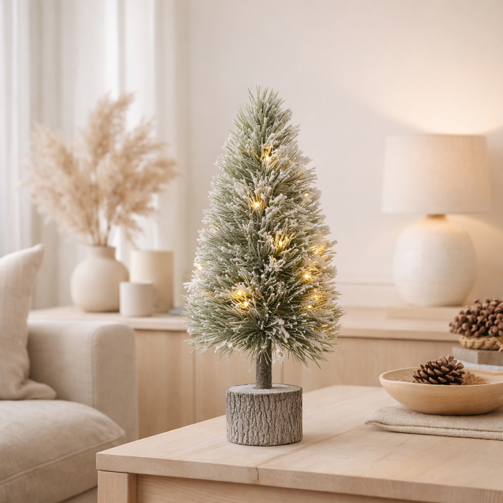 J-Line Sapin de Noël B+Led Plastique Vert Neige Moyen en situation
