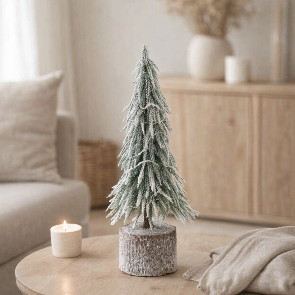 J-Line Sapin de Noël A+Led Plastique Vert Neige Moyen en situation