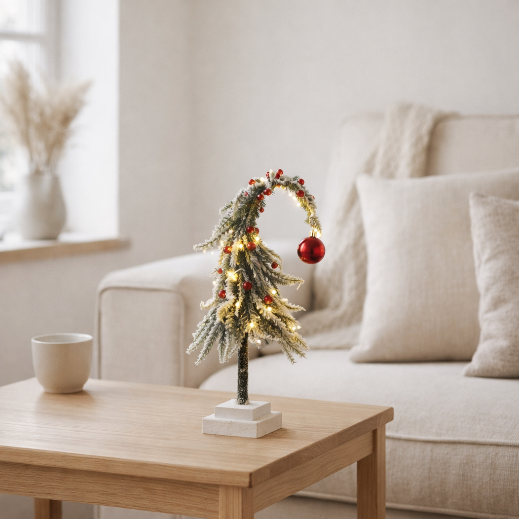 J-Line Chapeau de Sapin de Noël + LED Plastique Vert Neige/Rouge Petit en situation