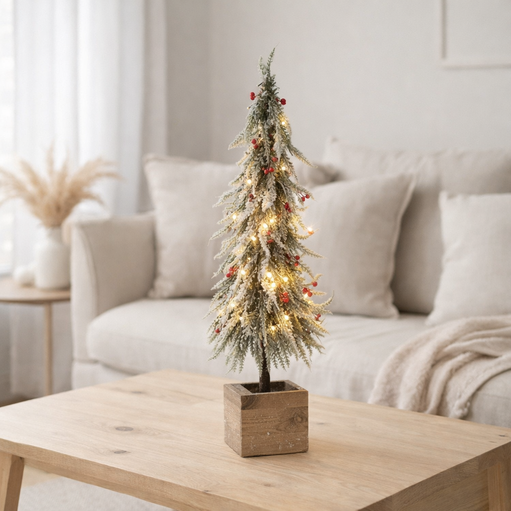 Sapin de Noël J-Line Snow - plastique - vert/rouge - L - LED en situation