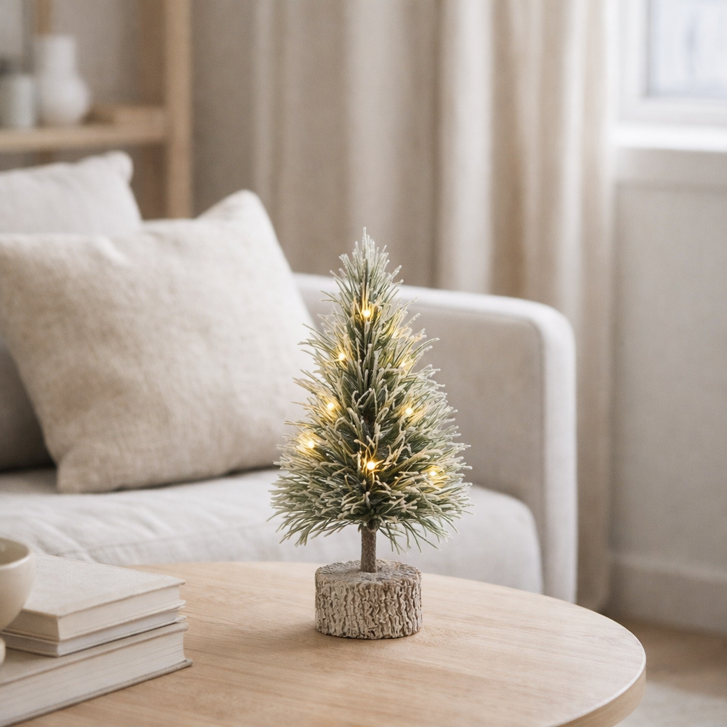 J-Line Sapin de Noël B+Led Plastique Vert Neige Petit en situation