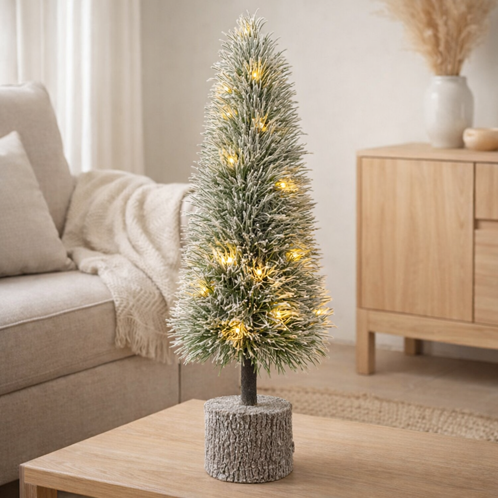 J-Line Sapin de Noël B+Led Plastique Vert Neige Grand en situation