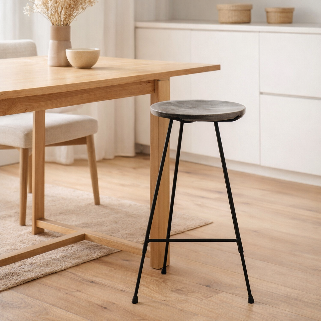 Chaise de bar J-Line bois de teck/fer noir en situation