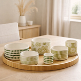 J-Line Set de 6 Bols Apéro + Plateau Boîte Bambou Céramique Vert en situation
