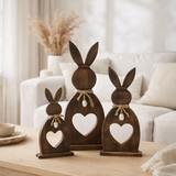 J-Line décoration Lapin Coeur + Oeuf Mangue - bois - marron foncé - grand en situation